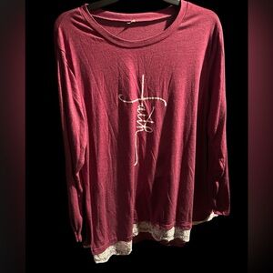 Womens Plus Size 14W Long Sleeve Tunic Crewneck Lace Trimmed  Lon Sleeved Tee